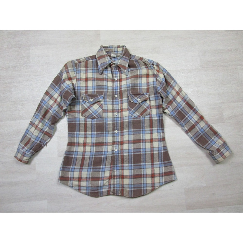 Vintage 1970's Sears Put-On‎ Shop Single Stitch Flannel Work Shirt (M) Brown